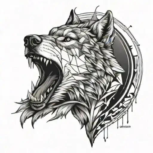 Geometrical Wolf Howling At The Moon