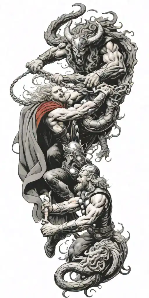 Thor Battling A Fierce Medusa In A Mythical Showdown