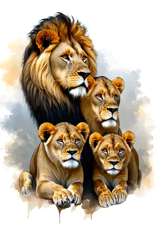 Male Lion And Cubs