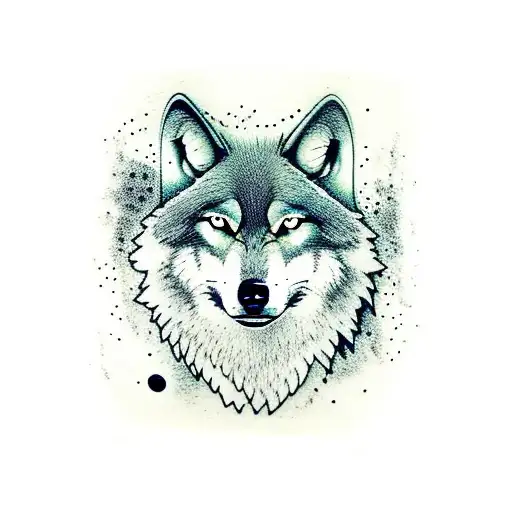 A Wolf Sitting Next To A Waterfall In A Forest Underneath The Stars