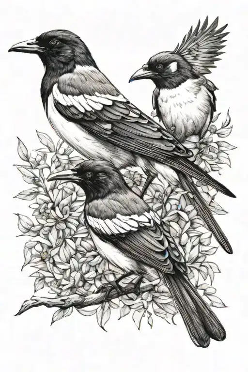2 Magpies Rough Sketch Black