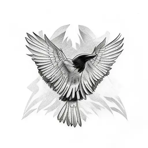 Flying Raven Looking Back