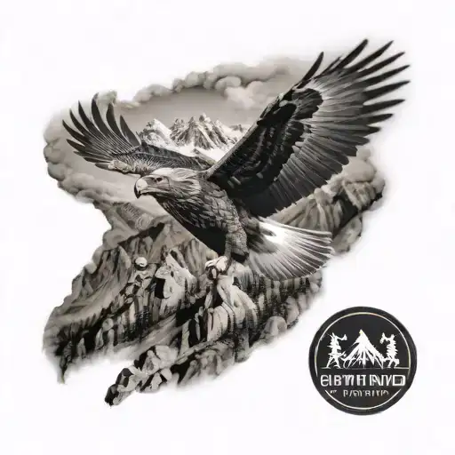 Forearm Sleeve Of Wide Mountain Range With Hawk Flying