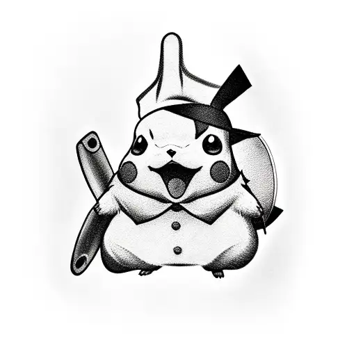 A Realistic Portrait Of Pikachu Wearing A Chef's Hat And Holding A Rolling Pin