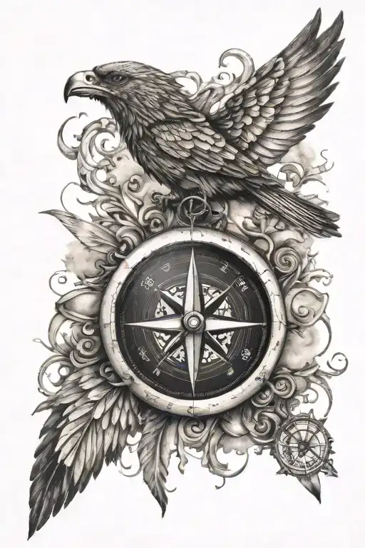 Compass Surrounded By Wings Made