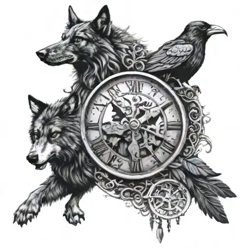 Viking Vegvisir With Wolf And A Raven