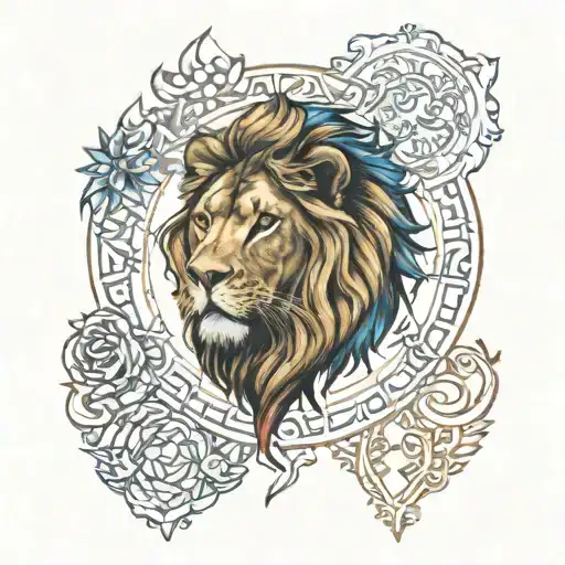 One Lion Head And Virgo Zodiac Sign With Color