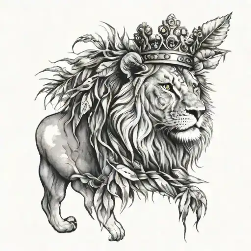 Lion Wearing A Crown With Leaves