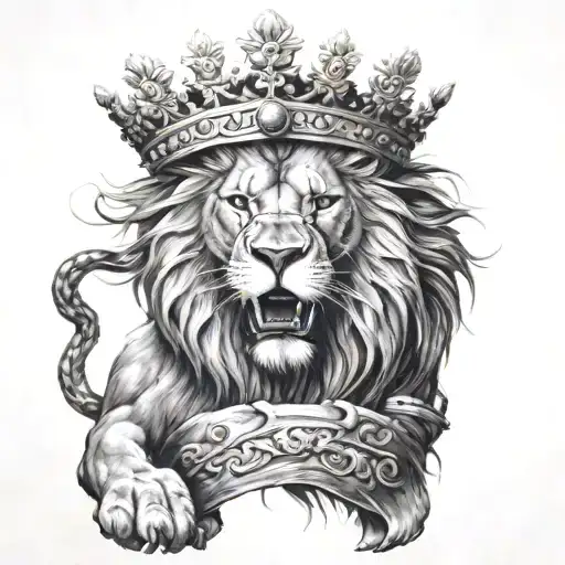 Lion Wearing A Crown With 2 Swords Crossing