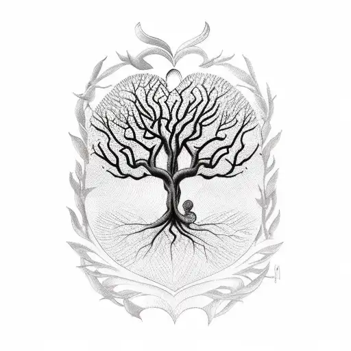 A Tree With A Brain On One Side And A Heart On The Other At Its Roots