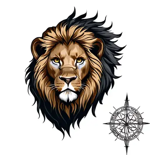 Lion And Vegvisir Symbol