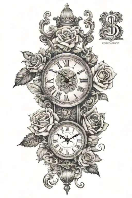 First Name Gabin With Clock And Roses