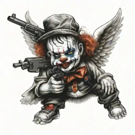 Gangser Clown Baby Angel Holding Gun