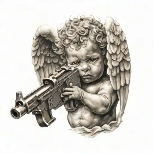 Gangser Baby Angel Holding Gun