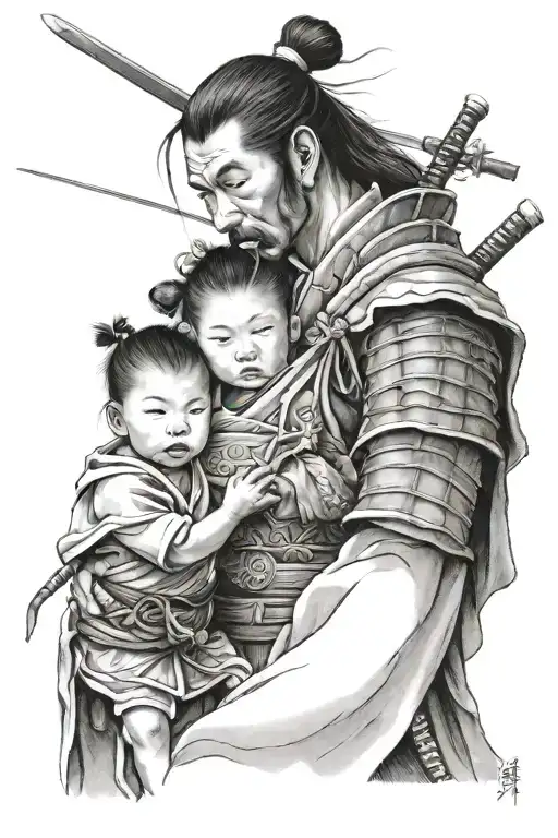 Samurai With Wife And Child Leaving Crying