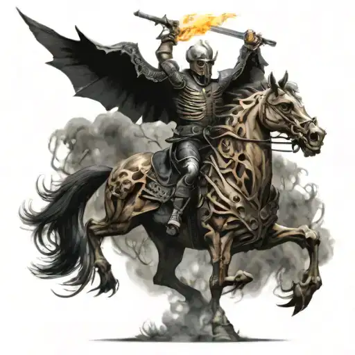Ghostrider But As A Knight Riding A Firey Skeleton Horse Past Demons Add Crowley From Supernatural