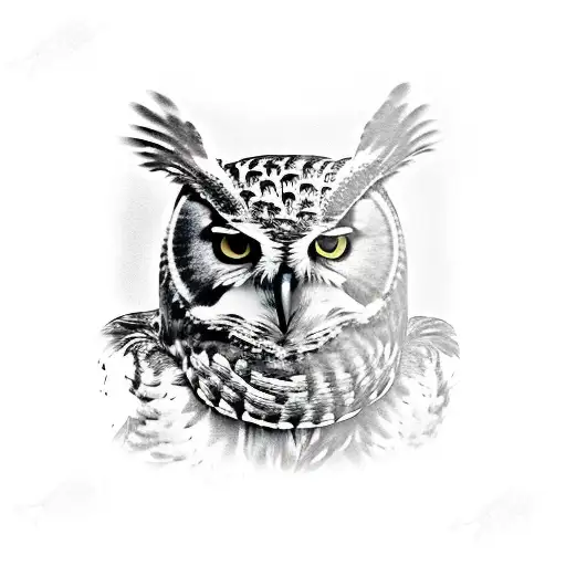 Realistic Owl Sitting On Skull With Snake