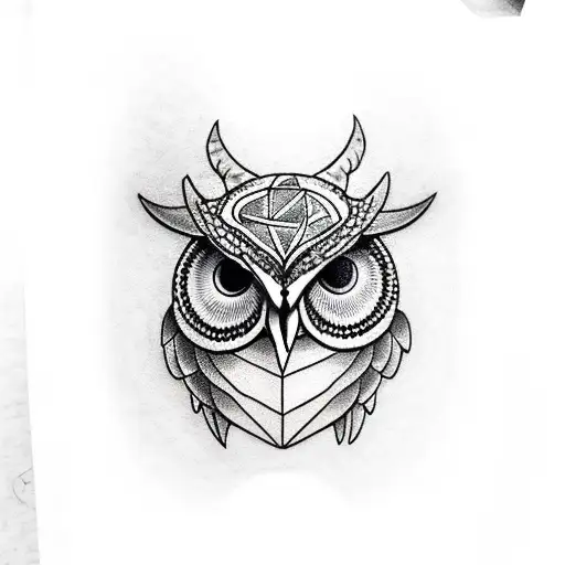 Realistic Owl On Skull With Snake