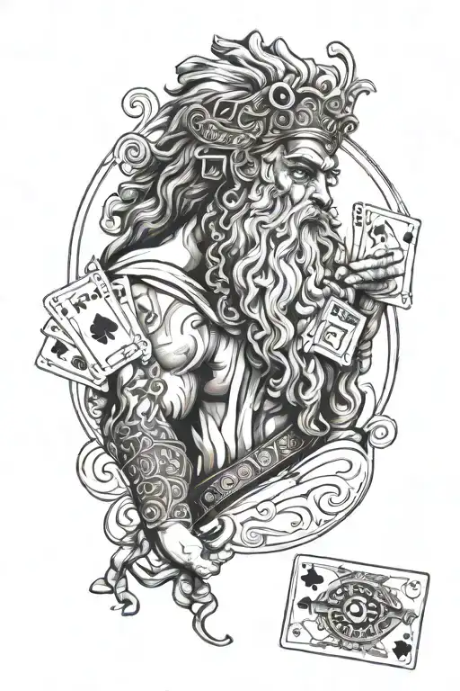 A Mix Drawing Of Zeus Holding Lighting And A Playing Cards And A Word Primo Gaming