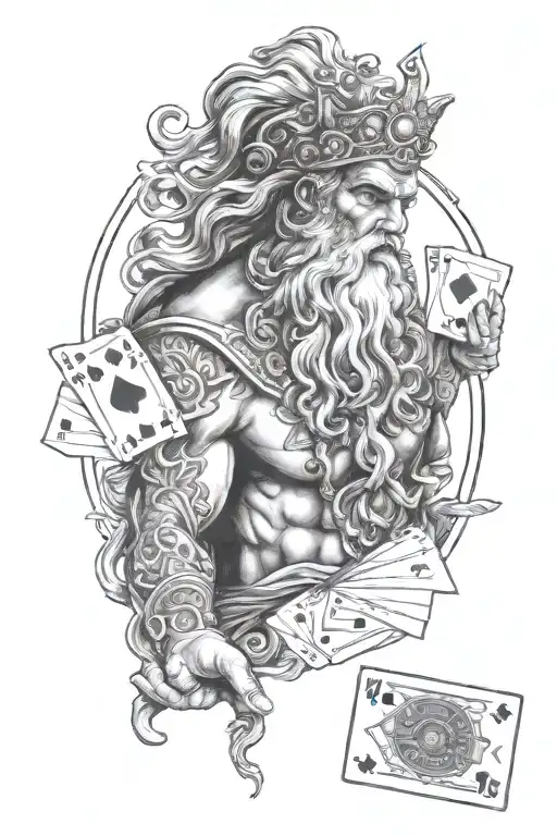 A Mix Drawing Of Zeus Holding Lighting And A Playing Cards And A Word Primo Gaming