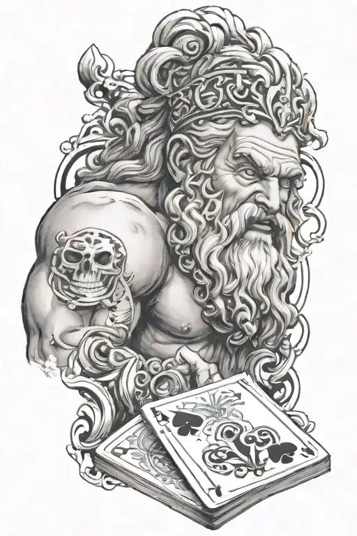 A Mix Drawing Of Zeus Holding Lighting And A Playing Cards And A Word Primo Gaming