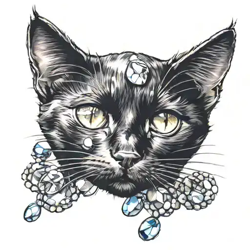 Black Cat And Precious Stones