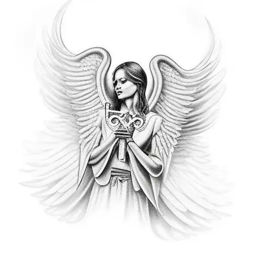 Angel With Open Wings Who Briging A Cross