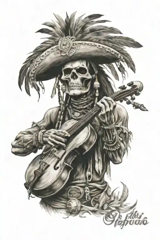 Apache With Skull Face Holding A Violin