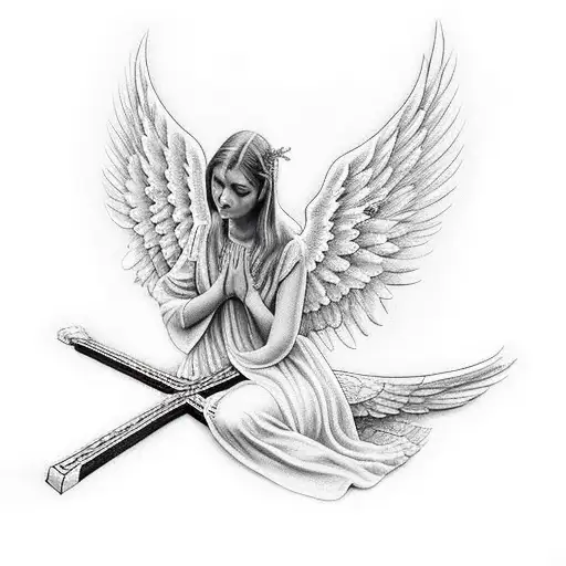 An Angel With Open Wings Carrying A Big Cross