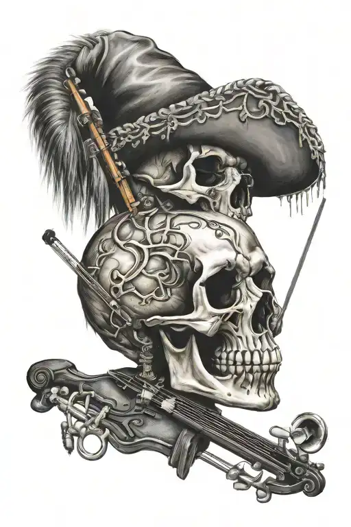 Skull Apache Holding A Broken Violin Dark
