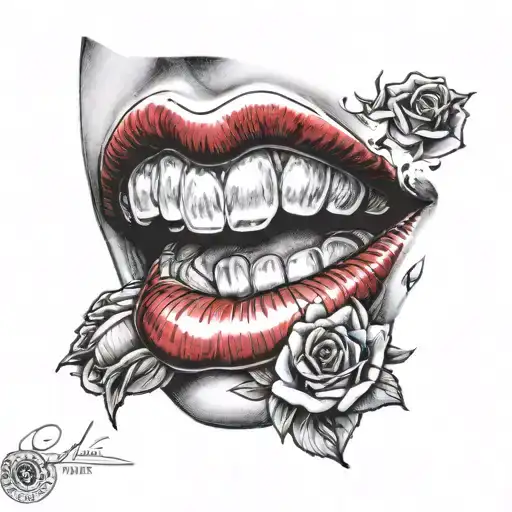 Lipstick Mark From A Kiss Biting A Rose