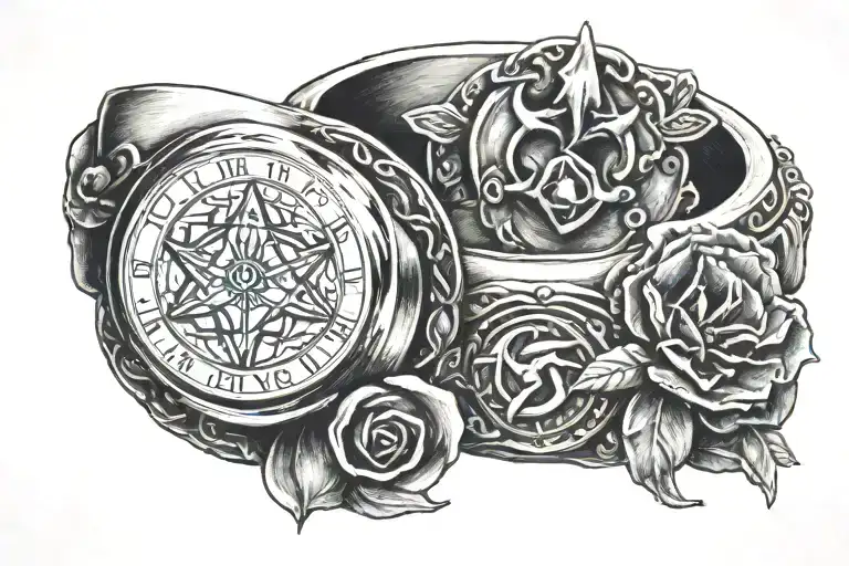 Ring Tattoo Featuring Iconic Symbols