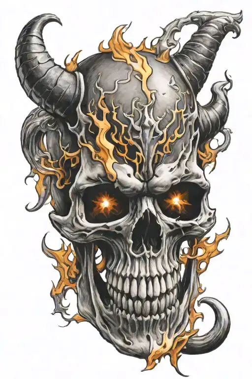 Devil Skull With Fire Flames