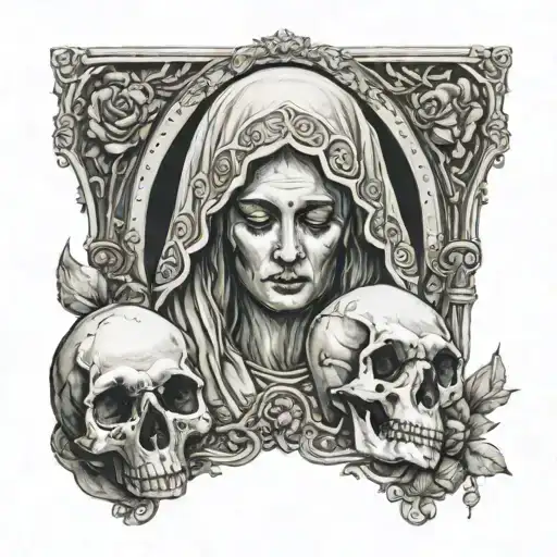 The Virgin Mary Holding A Panda Skull With The Letters B U D D Inside