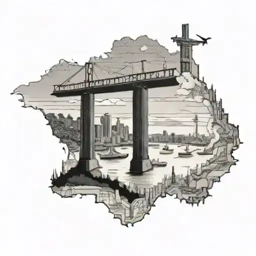 A Outline Of Australia With The Angel Of The North And The Humber Bridge Inside
