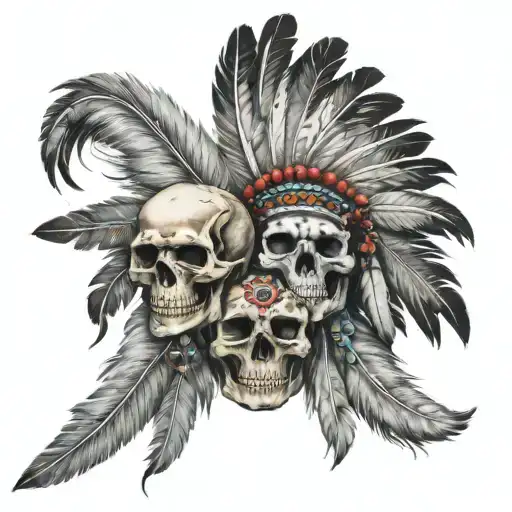 Skulls Money Guns Native American Feathers