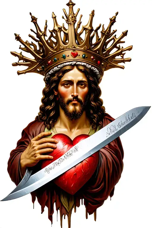 Jesus With Crown Of Thrones With A Heart With A Knife Through It