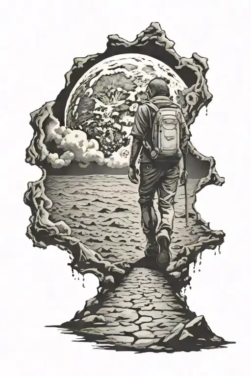 Man Walking Away From Moon