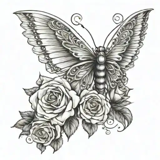 Angel With Butterfly Wings And Roses