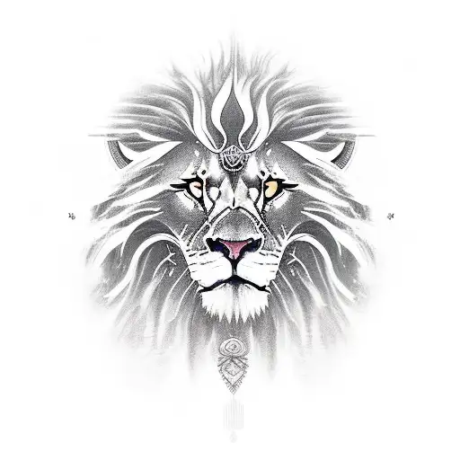 A Futuristic Cityscape With A Majestic Lion Overlooking It