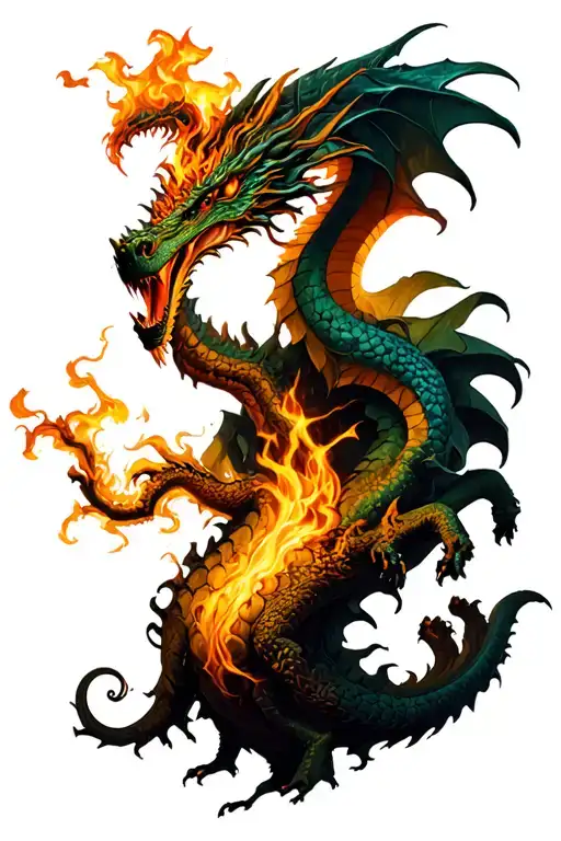 Yggdrasil Tree And Dragon Breathing Fire