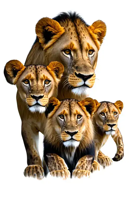 Lioness And 3 Lion Cubs