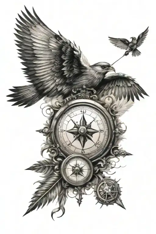 Arrow And Compass Covered With Wings