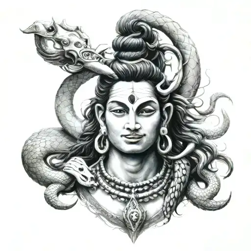 Lord Shiva With Snake Wrapped And Trishul Trident Piercing
