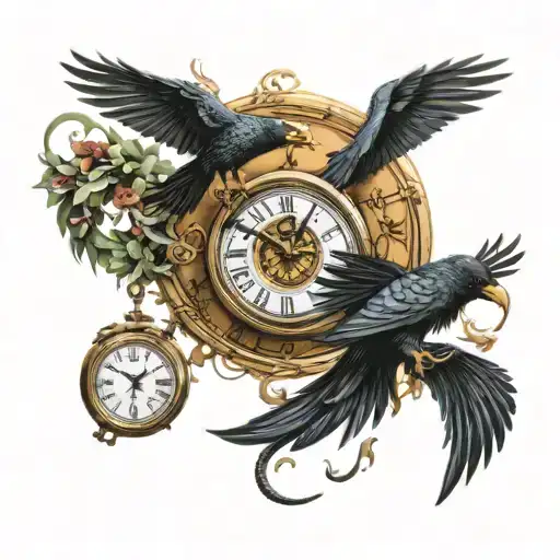 Snake Fighting A Crow Around A Clock With Color