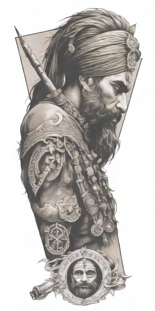 Punjabi Sikh Wearing Suit And Writing Sword And Feather