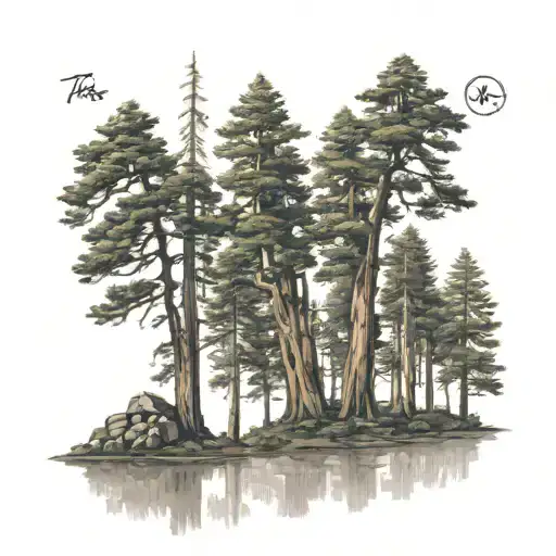 6 Tree Redwood Forest With A Lake In Front View