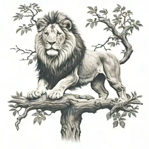 Lion Shoulder Tattoo Guarding Over The Family Tree