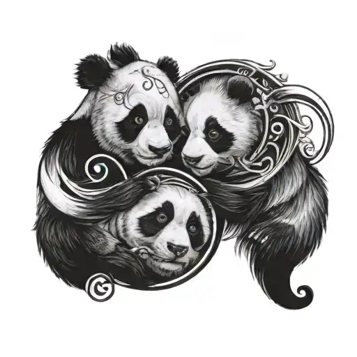 Pandas In Yin And Yang Symbol Intertwined