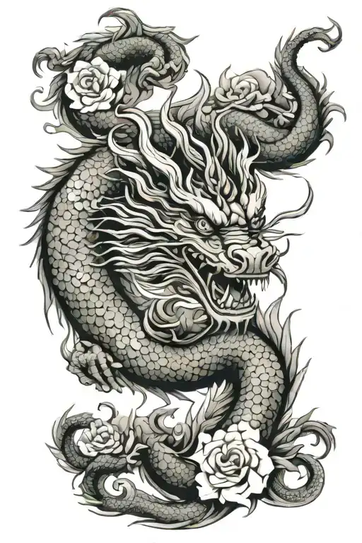 Chinese Dragon With Floral